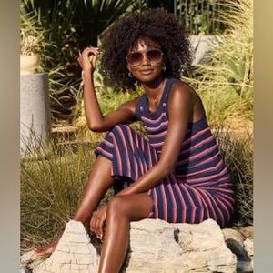 Evereve Michael Stars- Navy and Coral Striped Maxi Dress